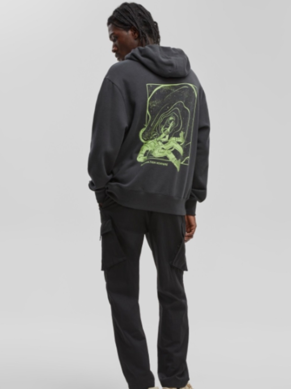 Mode of One Men's Oversized-Fit Printed Hoodie, Jet Grey Size XL NWT